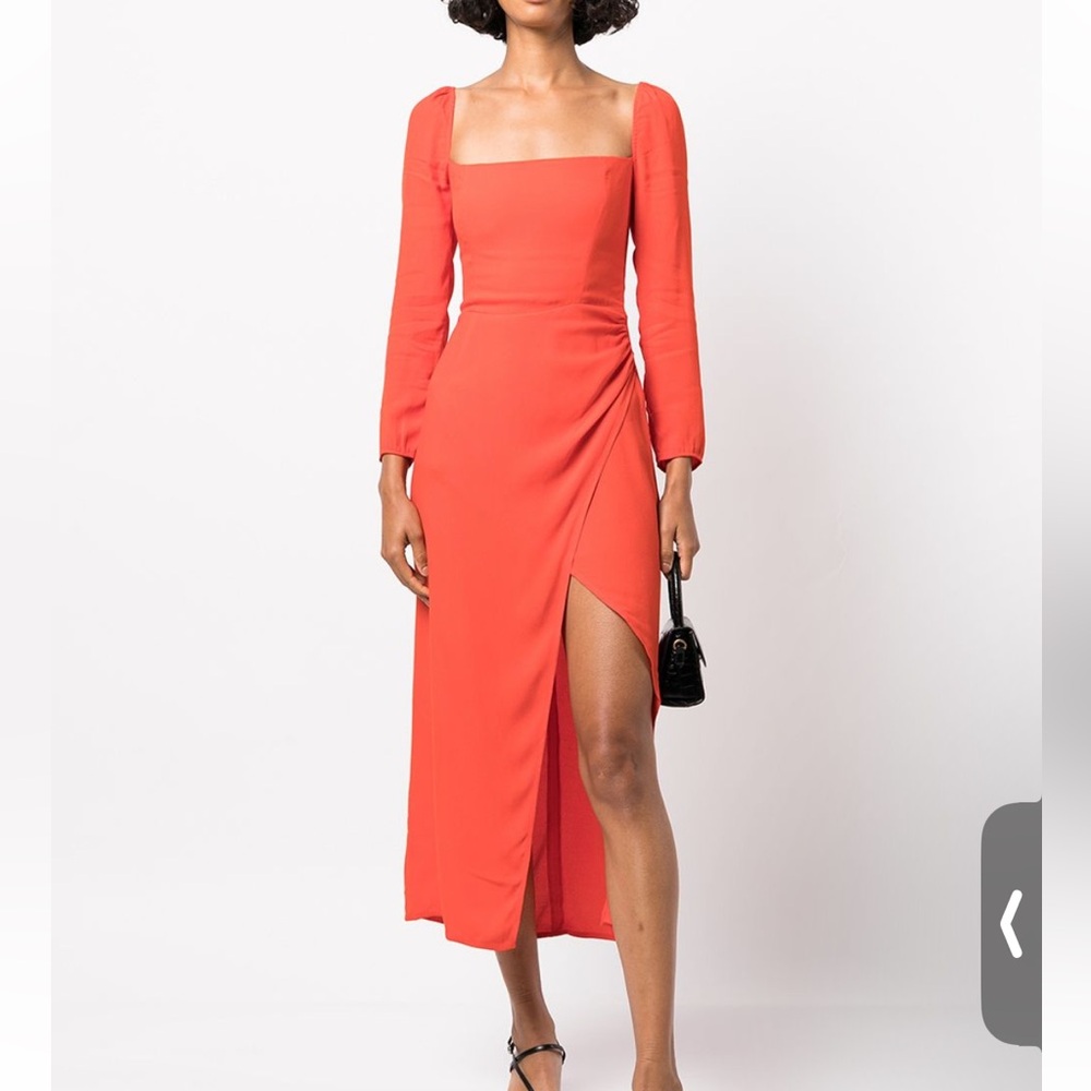 Reformation Hilda Square Neck Long Sleeve Midi Dress Size 4 Orange